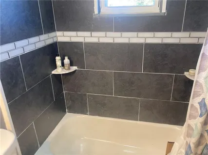 a bathroom with a bathtub