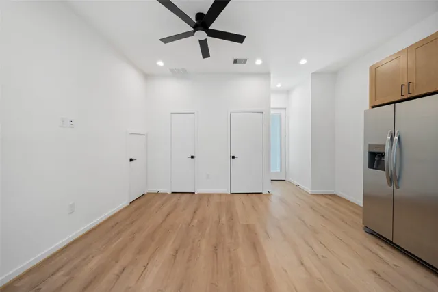 a close up view of walk in closet