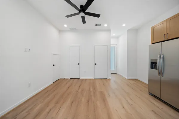 a close up view of walk in closet