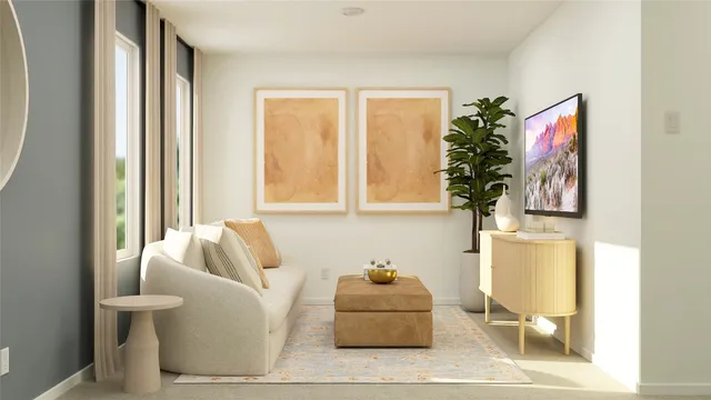 a living room with furniture and a window