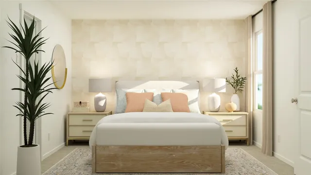 a bedroom with a bed and a couch
