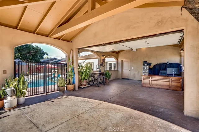 a view of a porch with furniture