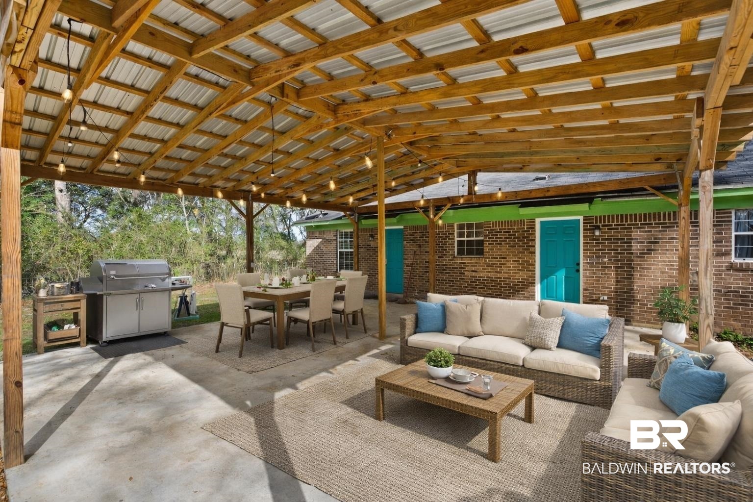 17366 Old Brady Road Bay Minette, AL 36507 - Photo 29 of 43 View of patio featuring outdoor dining area, an outdoor hangout area, and a grill