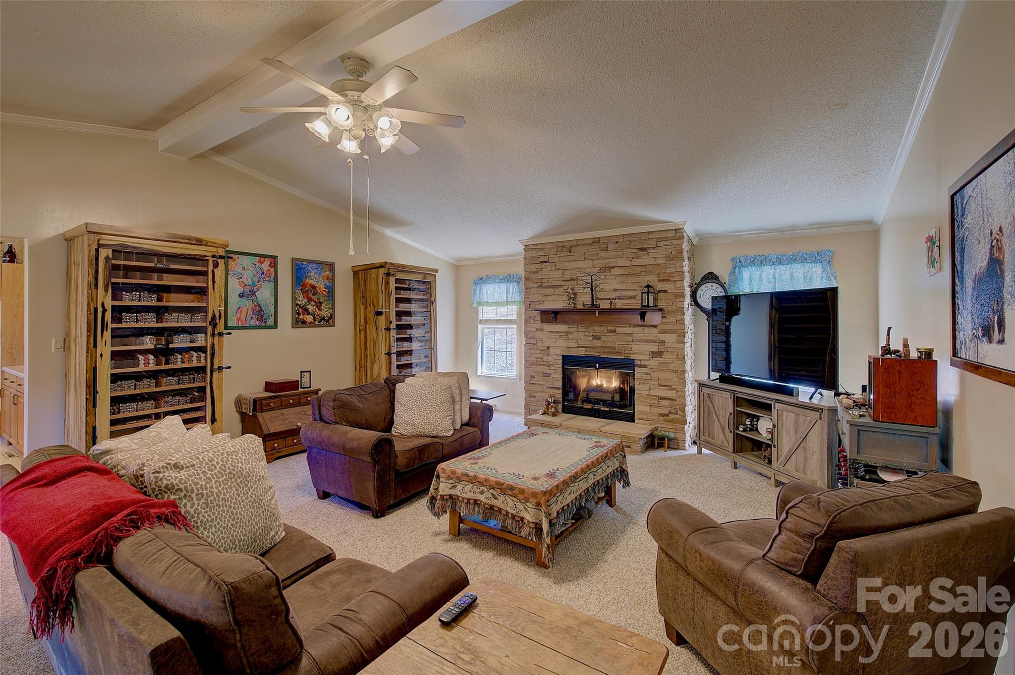 3 Altapass Trail Spruce Pine, NC 28777 - Photo 15 of 43 a living room with furniture a flat screen tv and a fireplace