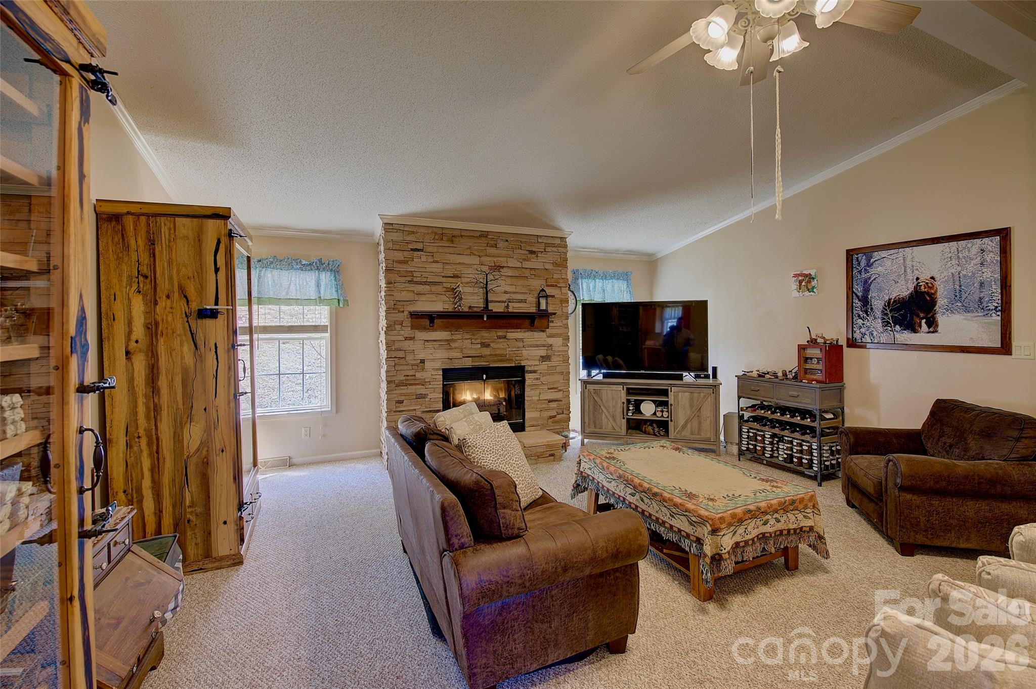 3 Altapass Trail Spruce Pine, NC 28777 - Photo 16 of 43 a living room with furniture a flat screen tv and a fireplace