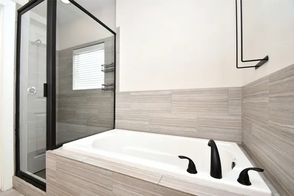 a bathroom with a bathtub