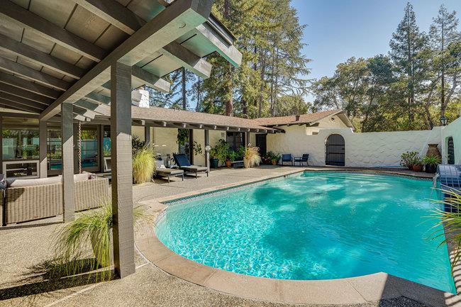 1 Edge Road Atherton, CA 94027 - Photo 25 of 33 a view of a house with backyard porch and sitting area
