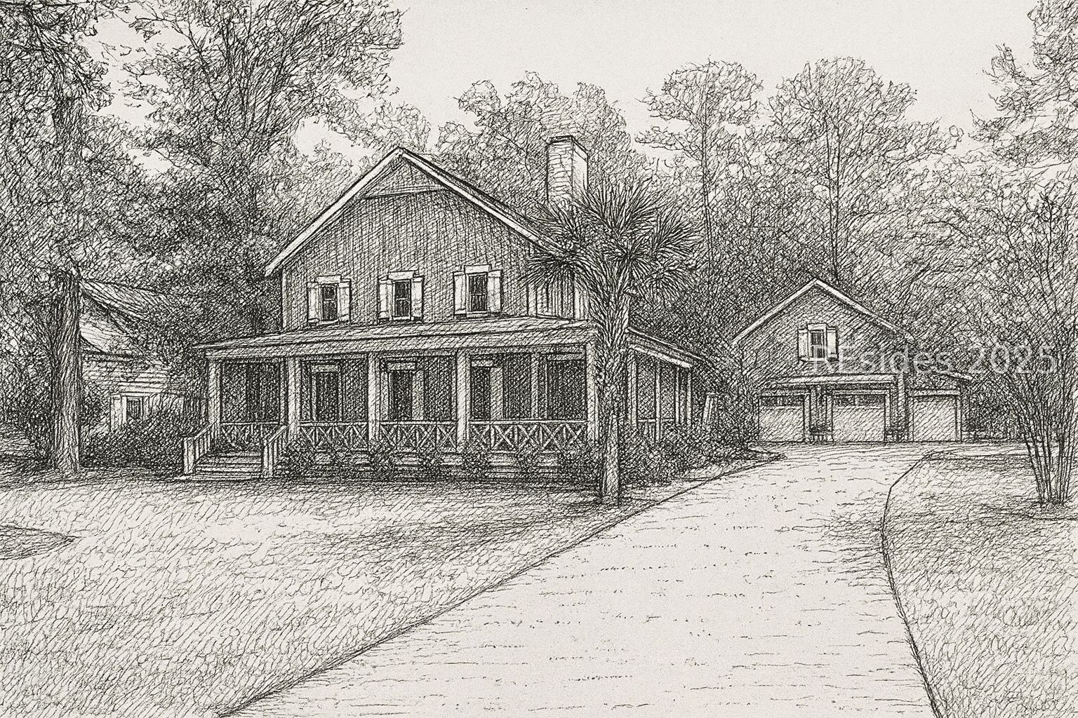 2 Oldfield Village Road Bluffton, SC 29909 - Photo 2 of 37 Classic pen & ink drawing - #2 Oldfield Village Rd