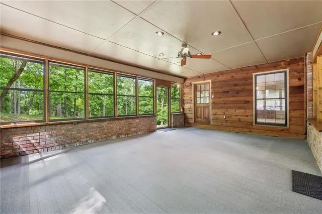 a view of a livingroom with a large window