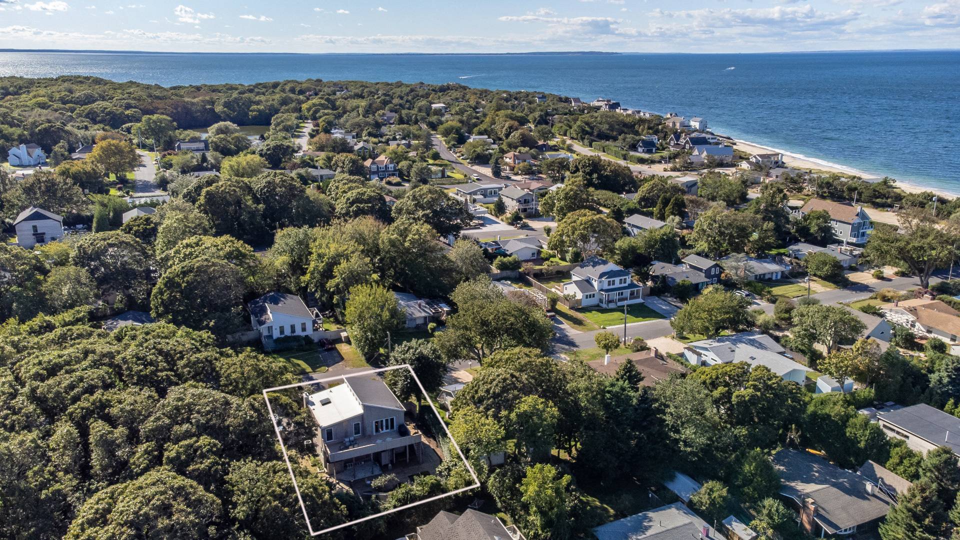 an aerial view of residential houses with outdoor space