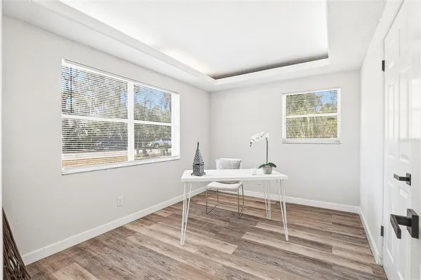 a chair and table in a room