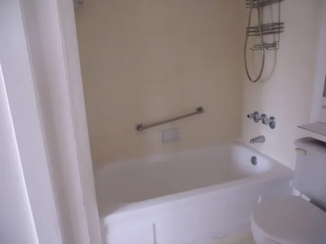 a bathroom with a bathtub
