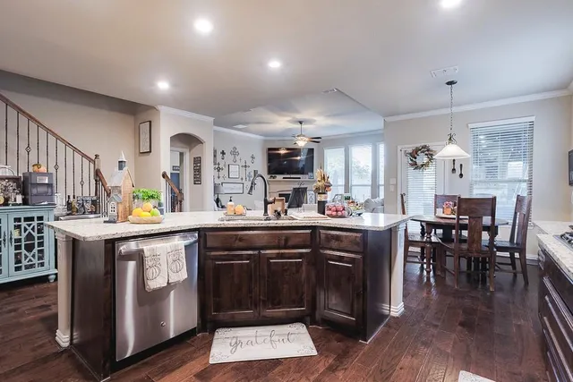 a kitchen with lots of counter top space