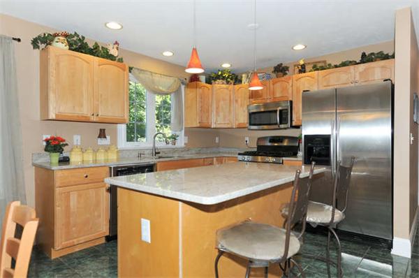 10 Oregon Road Ashland, MA 01721 - Photo 3 of 28 a kitchen with a refrigerator a sink dishwasher and wooden cabinets with a potted plant
