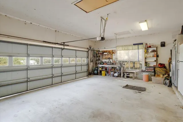 a view of a garage with furniture