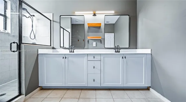 a view of a refrigerator and mirror