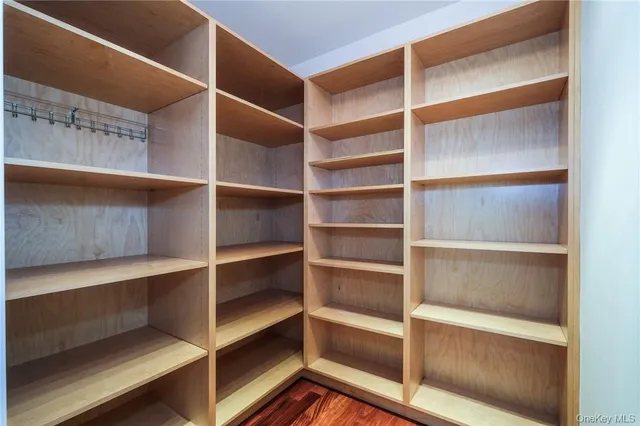 a view of walk in closet with empty racks