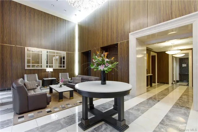 a dining room with furniture