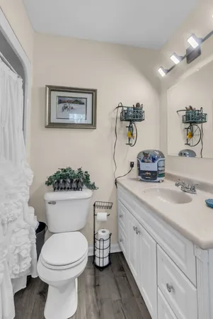 a bathroom with a toilet sink and mirror