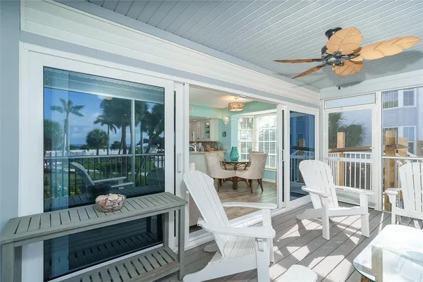 a view of a balcony with a couch