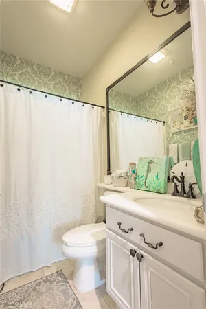 a bathroom with a sink a toilet and a mirror