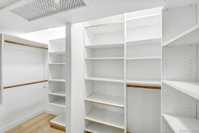 a view of walk in closet with empty racks