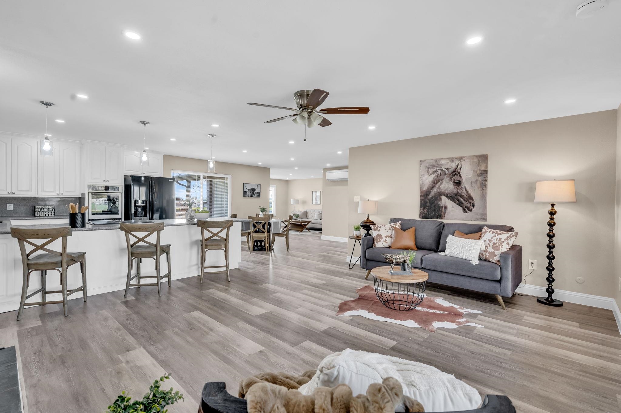 1660 Sunset Road Brentwood, CA 94513 - Photo 16 of 45 Living area with ceiling fan, light wood-style floors, and recessed lighting