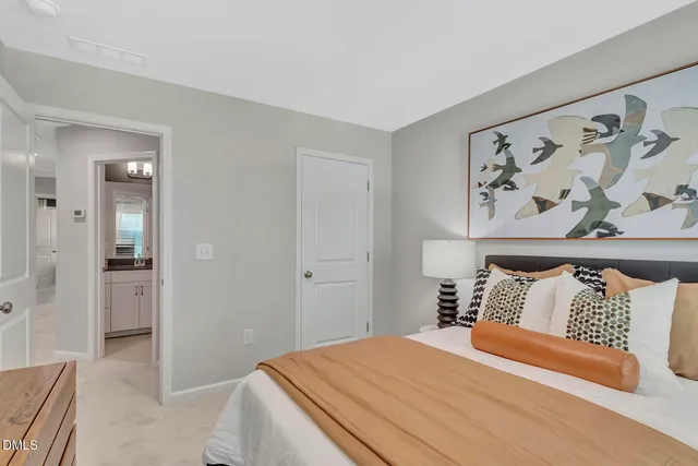 a bedroom with a bed and walk in closet