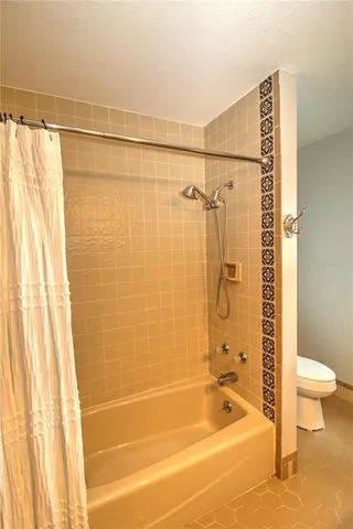 a bathroom with a shower and a toilet