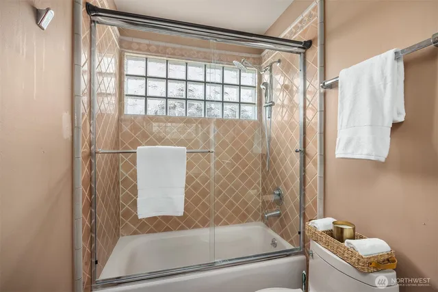 a bathroom with a bathtub