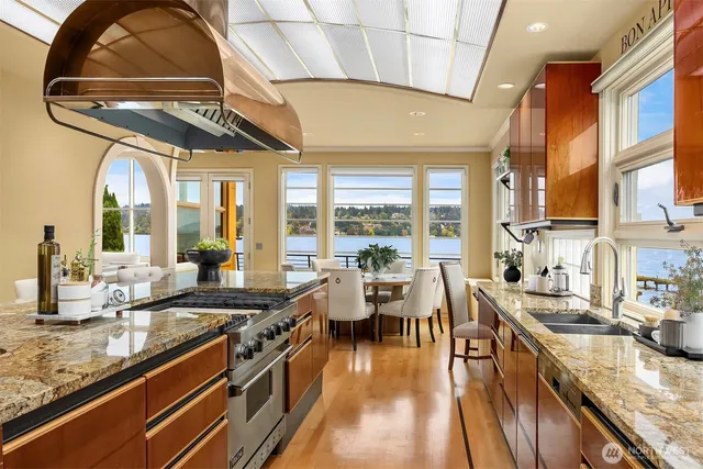 a kitchen with lots of counter top space