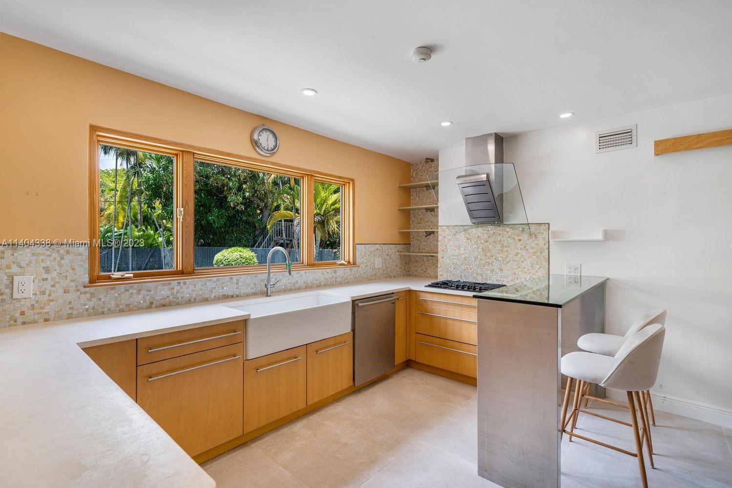 2500 Flamingo Drive Miami Beach, FL 33140 - Photo 17 of 27 a kitchen with stainless steel appliances granite countertop a stove a sink and a microwave