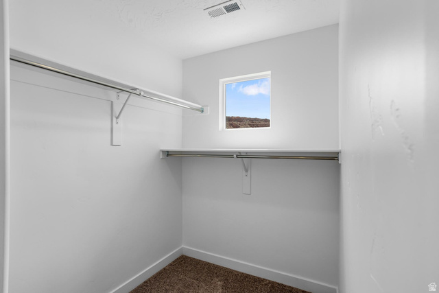 2194 Wolverine Way, Unit 2531 Washington, UT 84780 - Photo 28 of 52 Walk-in closet featuring a window, built-in shelving, hanging rods, light-colored walls, and carpeting