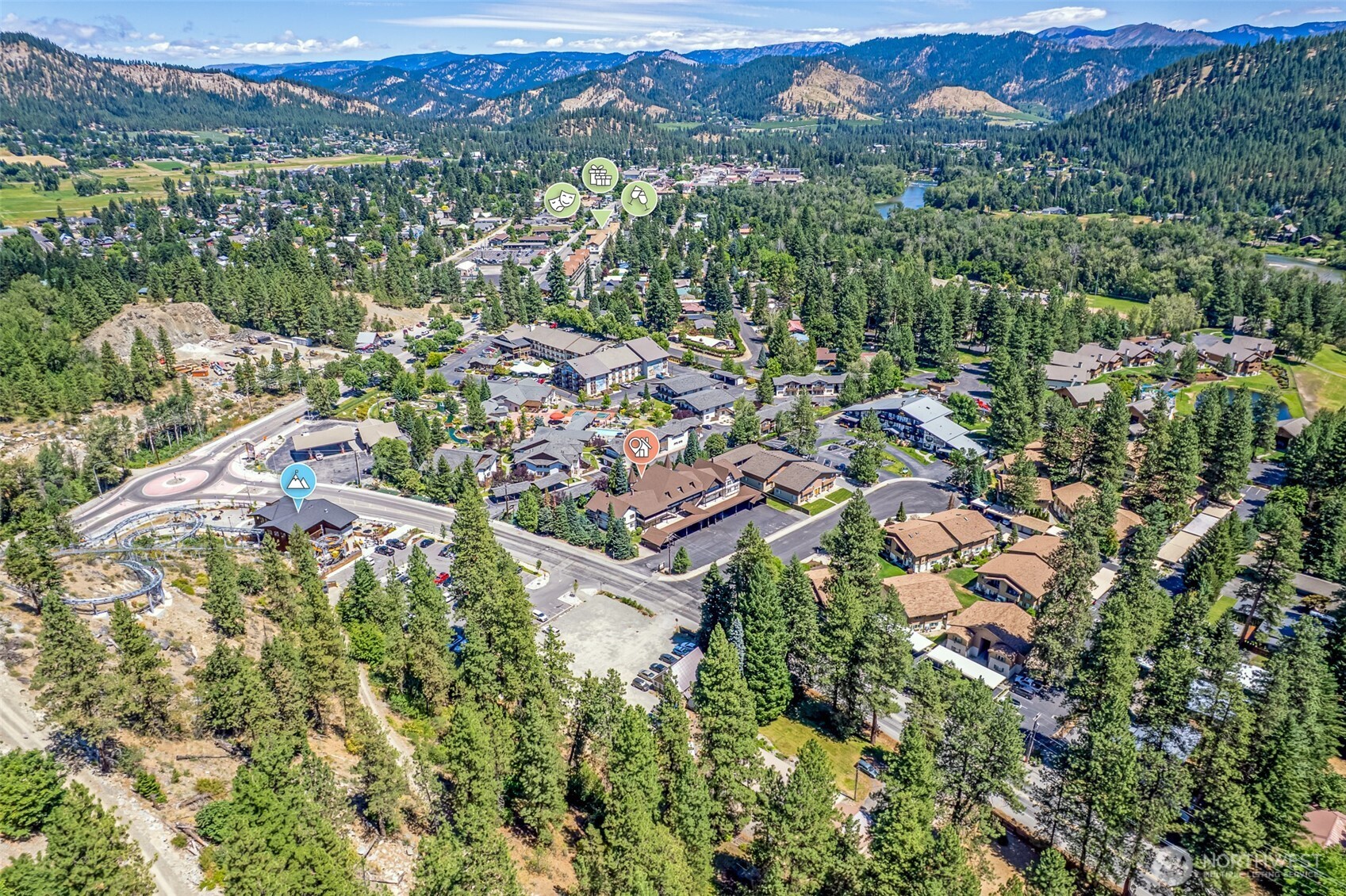 110 Icicle Road, Unit K Leavenworth, WA 98826 - Photo 2 of 26 an aerial view of a city with lots of residential buildings