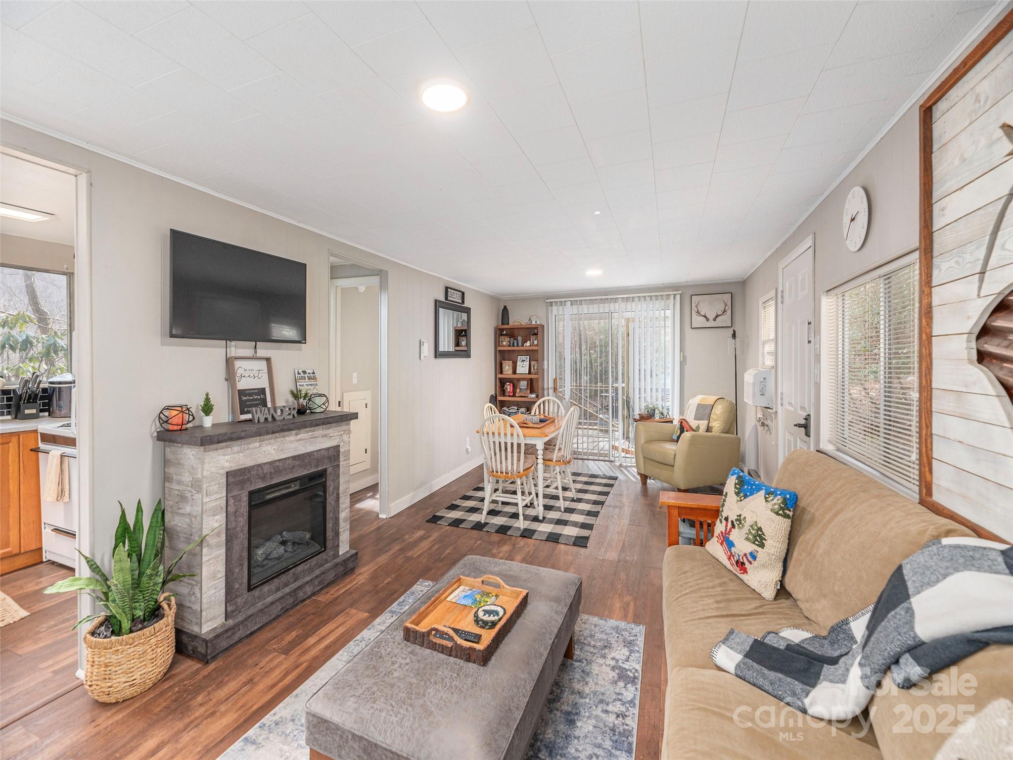 155 Mull Cove Road Maggie Valley, NC 28751 - Photo 4 of 19 a living room with furniture a flat screen tv and a fireplace