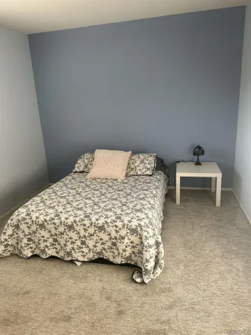 a bedroom with a bed and a chair