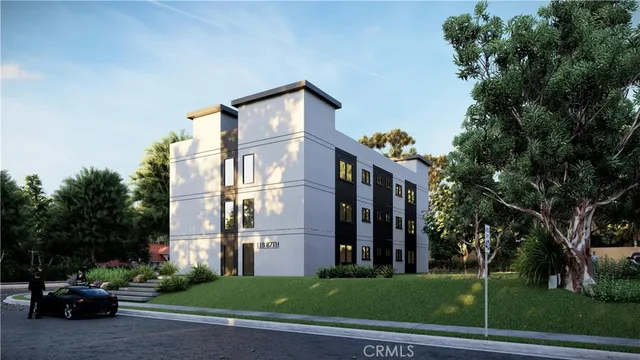 a view of a building with a street