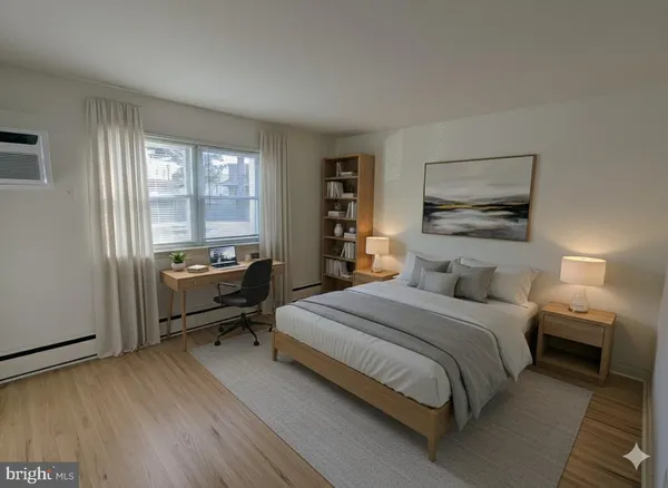 a bedroom with a bed and a closet