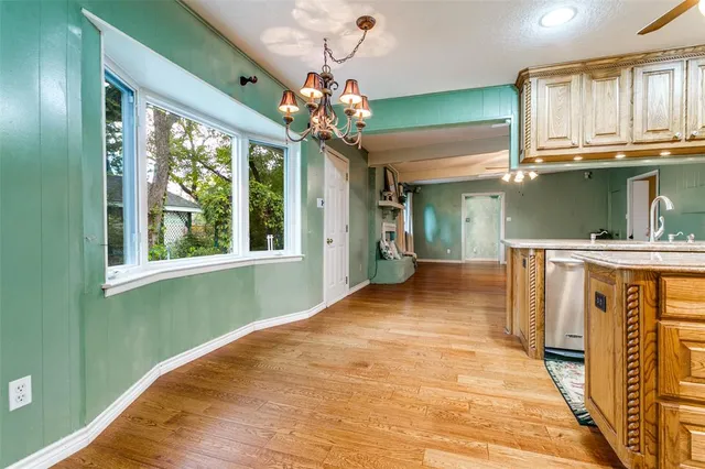 a view of a room with a chandelier