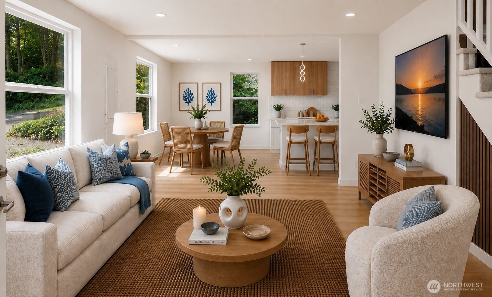 7605 Northeast Hidden Cove Road Bainbridge Island, WA 98110 - Photo 2 of 36 a living room with furniture kitchen view and a large window