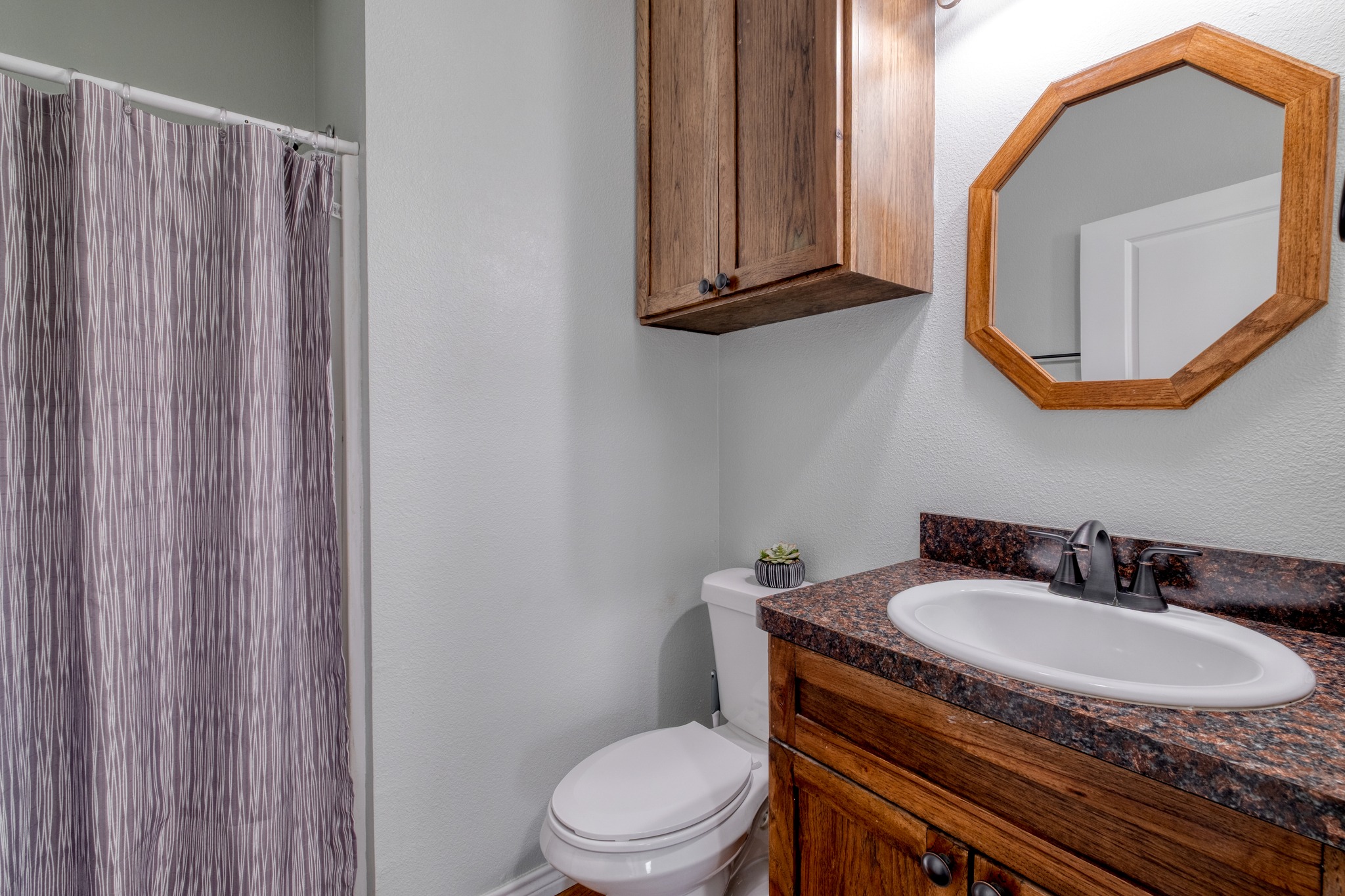 2950 County Road 484 Elgin, TX 78621 - Photo 19 of 25 Full bath with a shower with shower curtain, vanity, and a textured wall