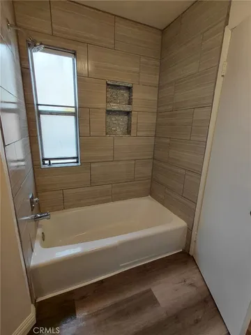 a bathroom with a bathtub
