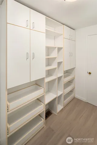 a view of walk in closet with empty racks