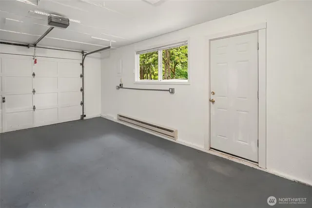 a view of a room that has a window in it