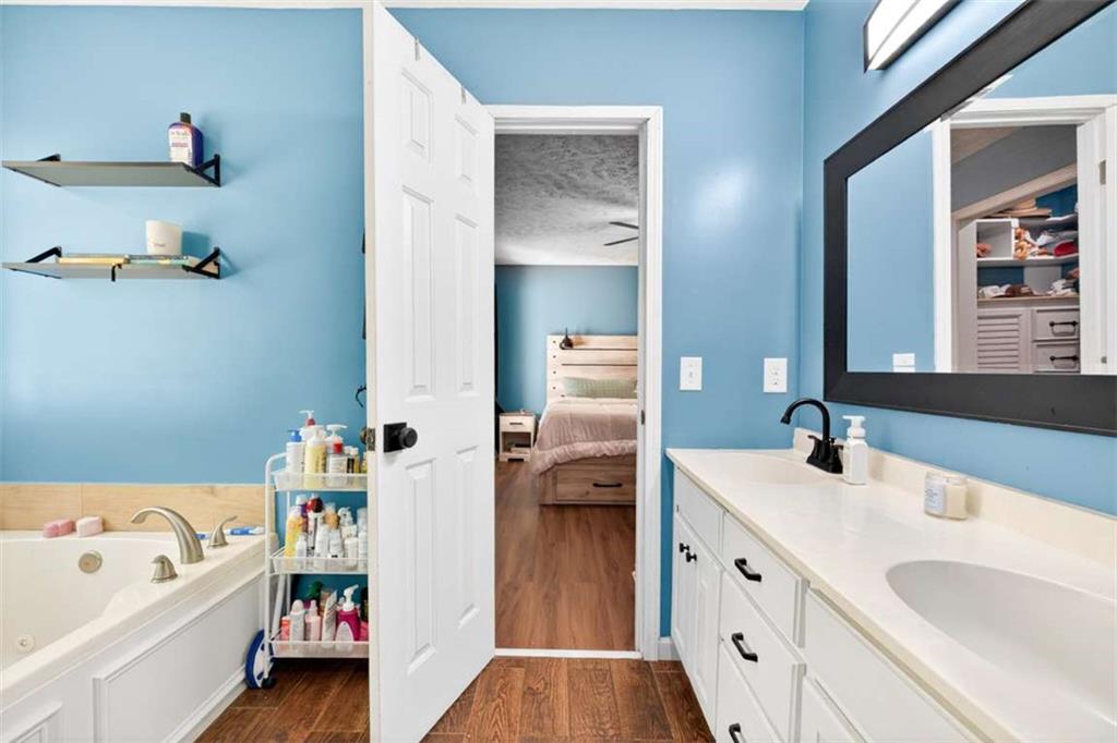 386 Ridgewood Drive Pendergrass, GA 30567 - Photo 27 of 50 a bathroom with a tub sink and a mirror