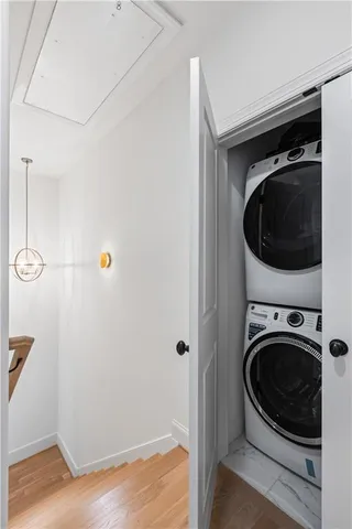 a utility room with dryer and washer