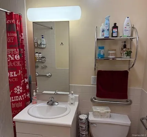 a bathroom with a toilet sink and mirror