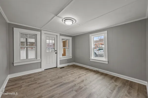 an empty room with windows