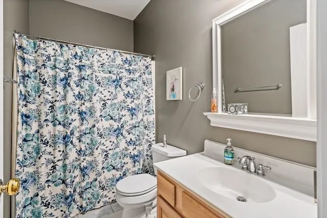 a bathroom with a sink toilet and mirror