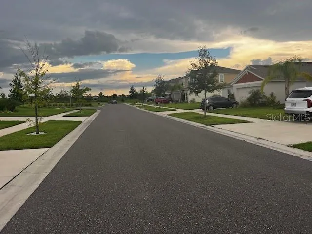 a view of a street with houses